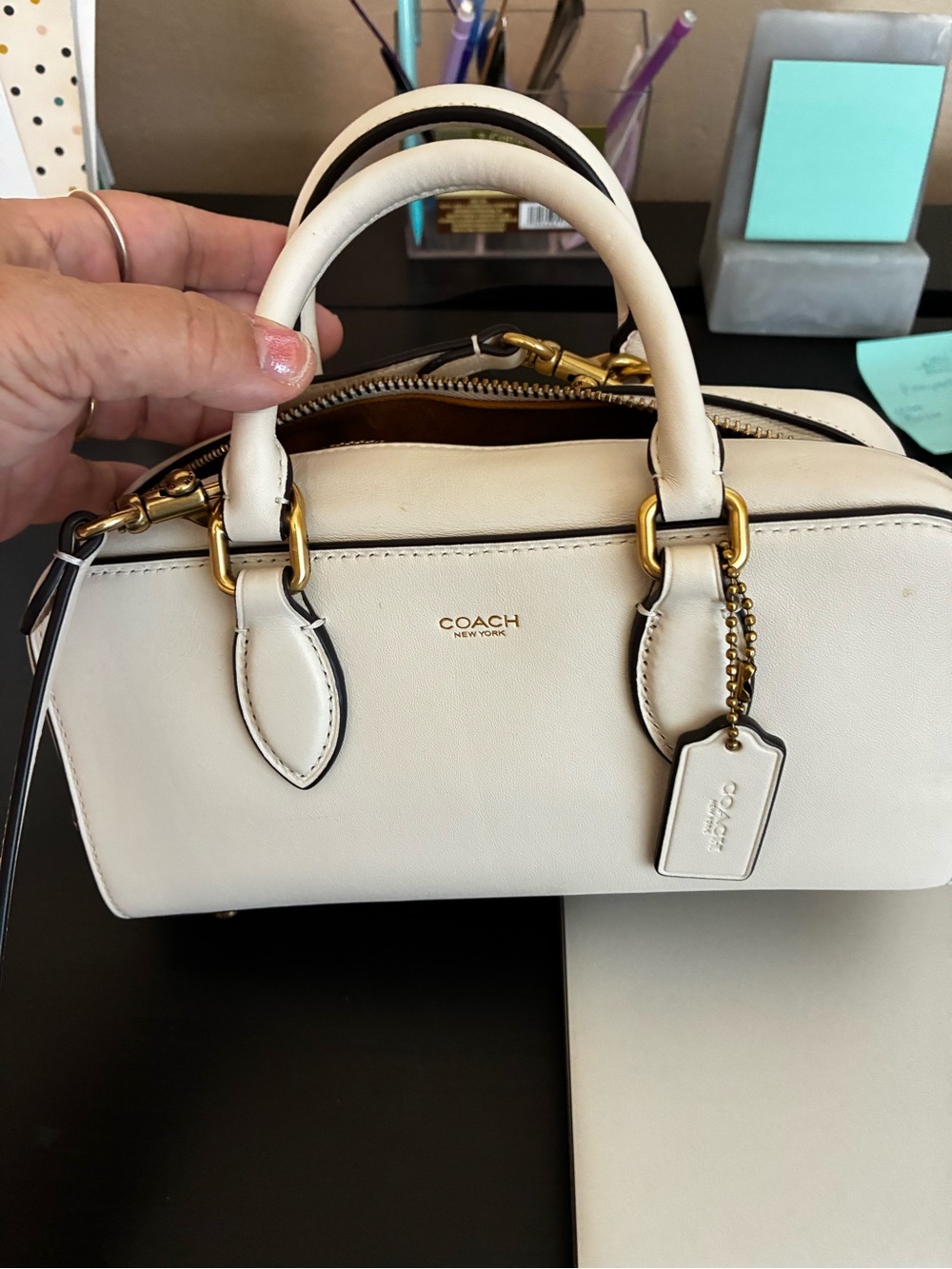 Coach Cream Leather Mini Satchel with Gold Hardware